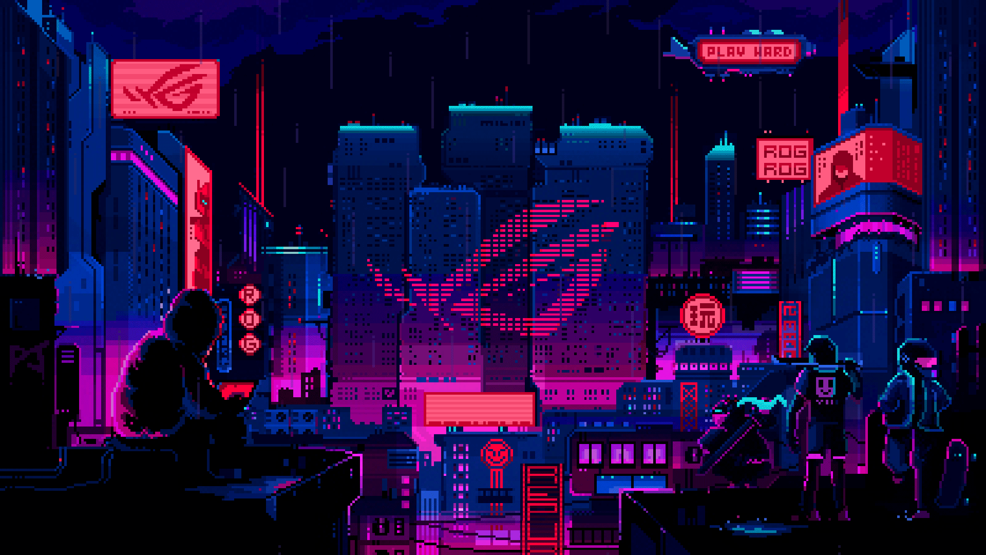 Pixel art city background